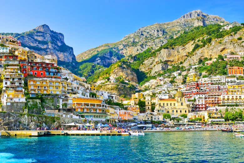 Vista su Positano dall'imbarcazione